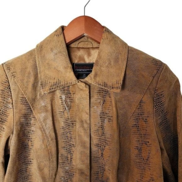 Bradley‎ Jacket 100% Genuine Leather Tan Animal Print size XS Snap Buttons - Picture 4 of 13